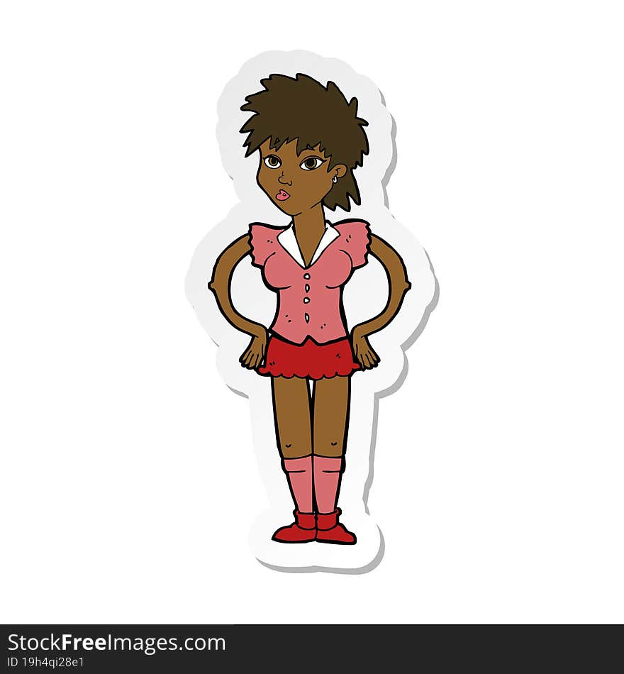 sticker of a cartoon woman with hands on hips