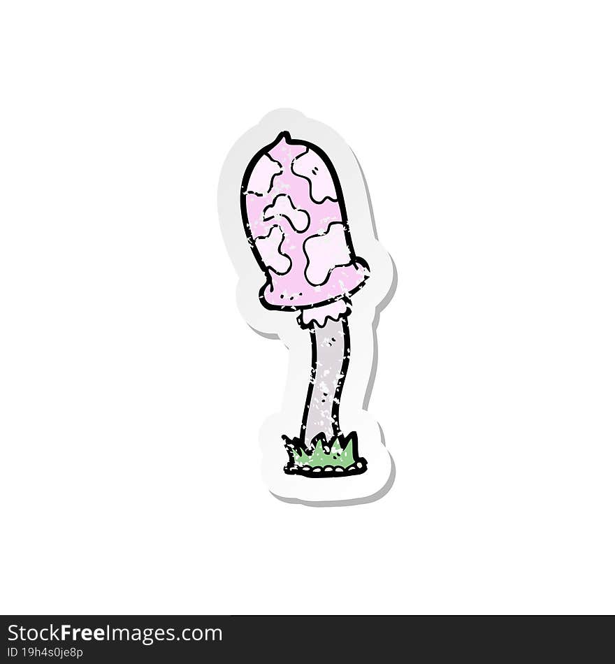 Retro Distressed Sticker Of A Cartoon Mushroom