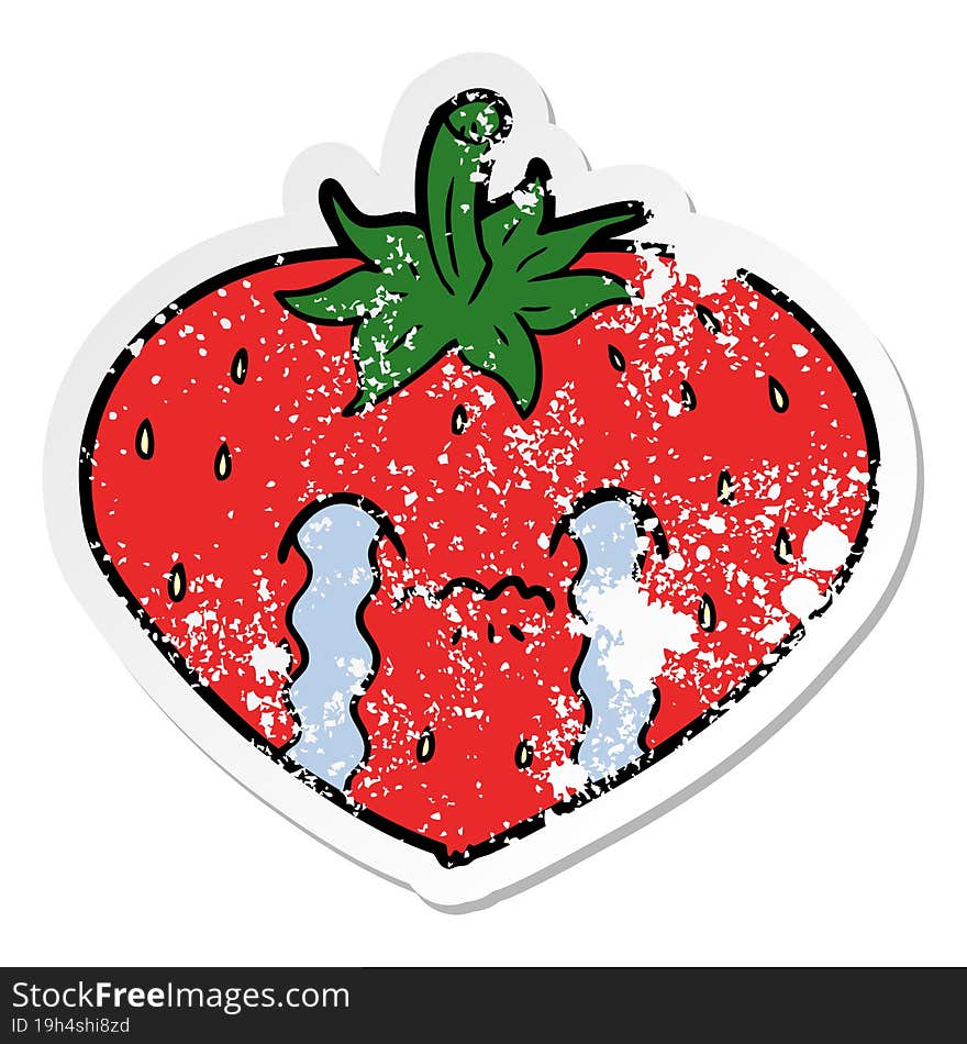 distressed sticker of a cartoon strawberry