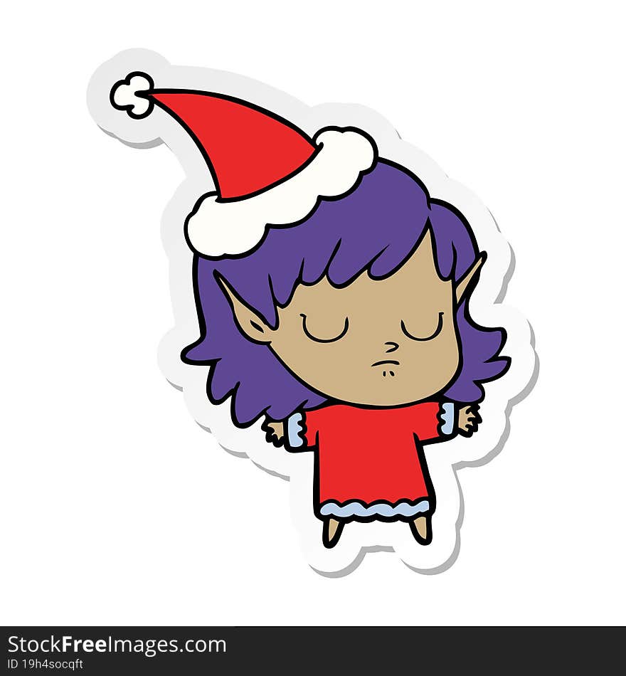 sticker cartoon of a elf girl wearing santa hat