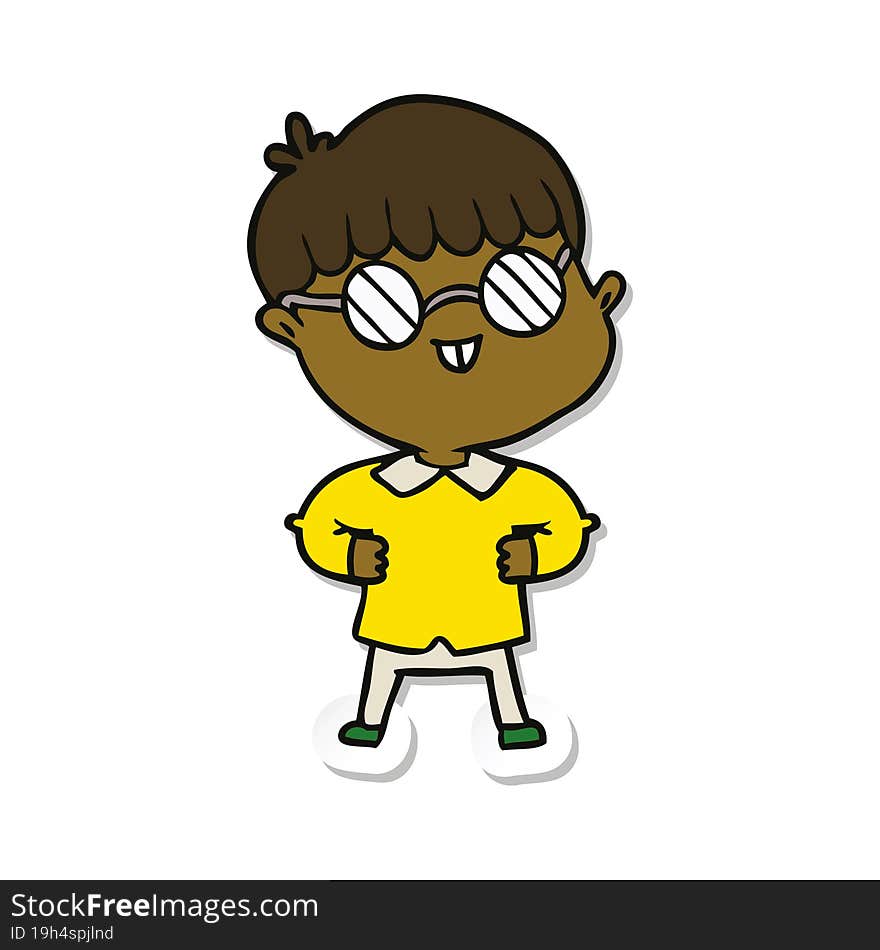 sticker of a cartoon boy wearing spectacles