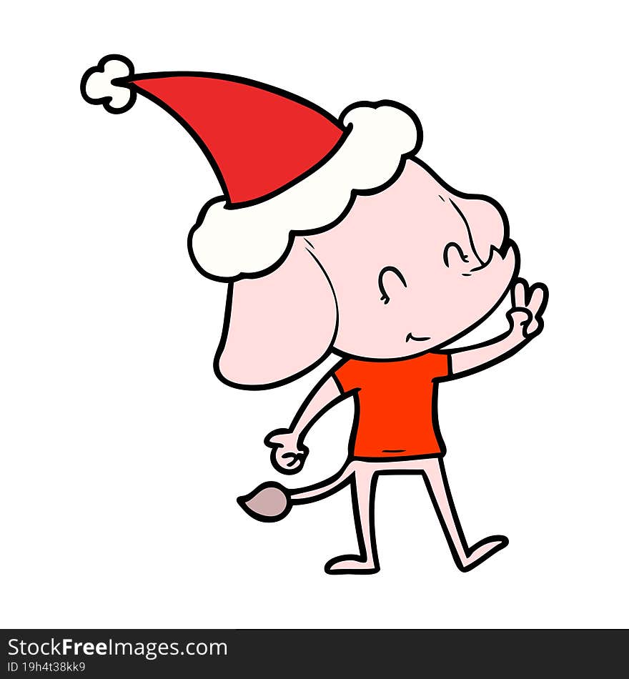 cute line drawing of a elephant wearing santa hat