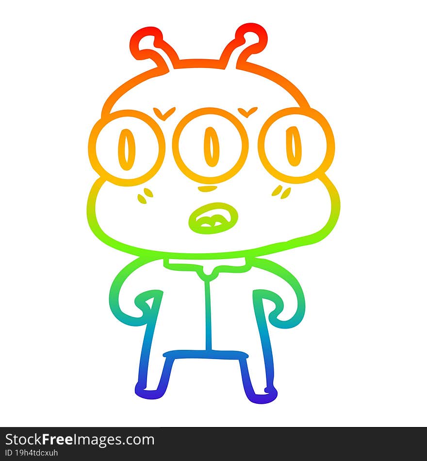 rainbow gradient line drawing cartoon three eyed alien