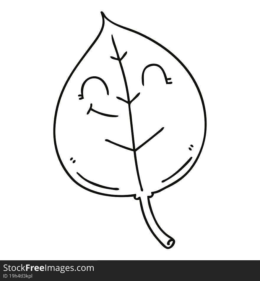 Quirky Line Drawing Cartoon Happy Leaf