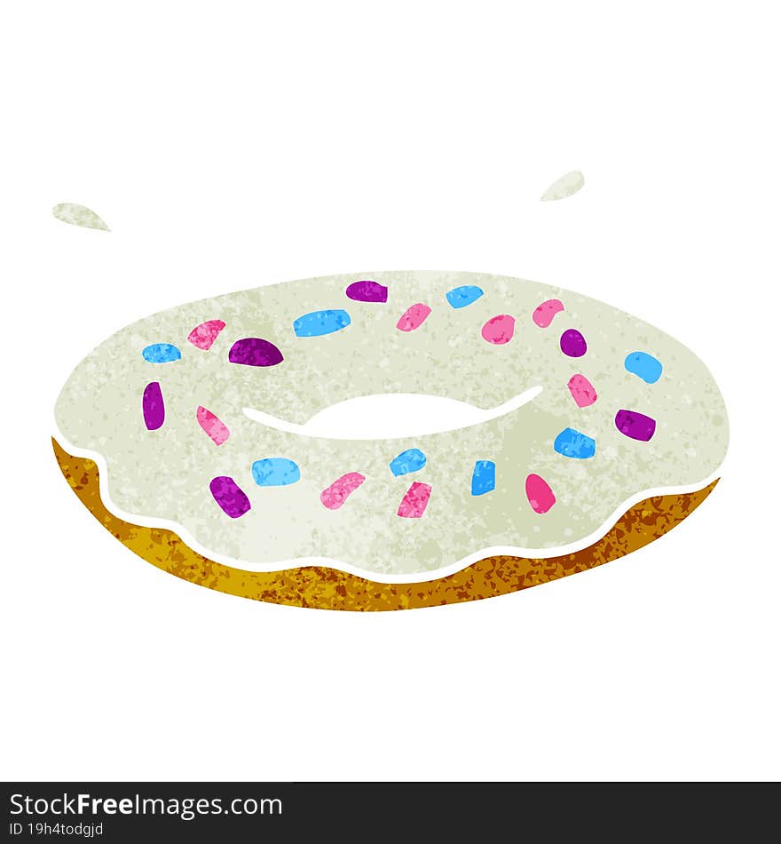 retro cartoon doodle of an iced ring donut