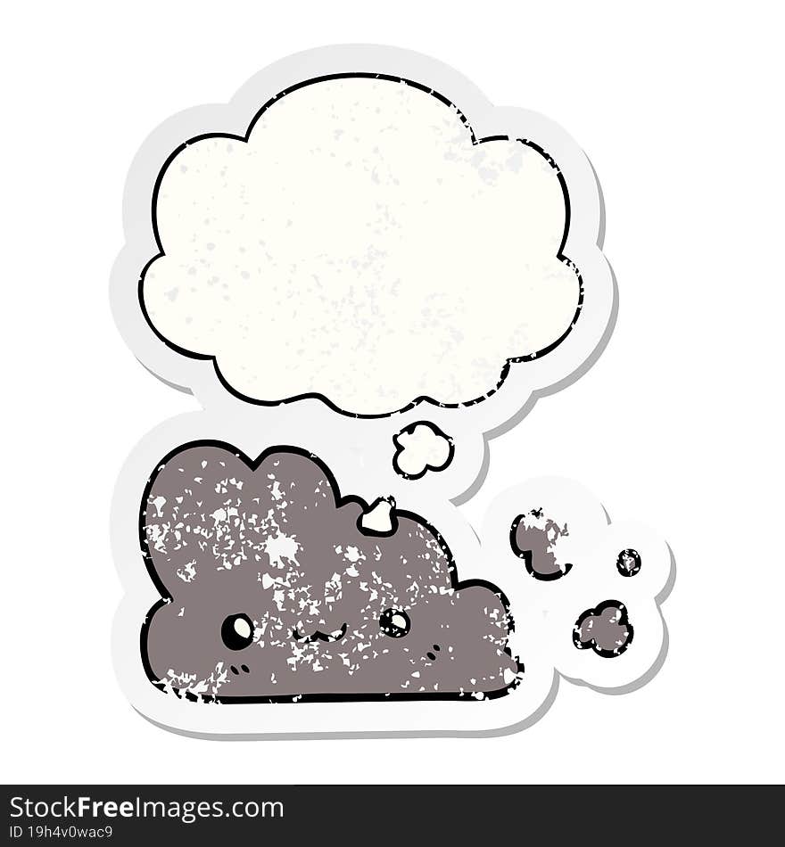 cute cartoon cloud and thought bubble as a distressed worn sticker