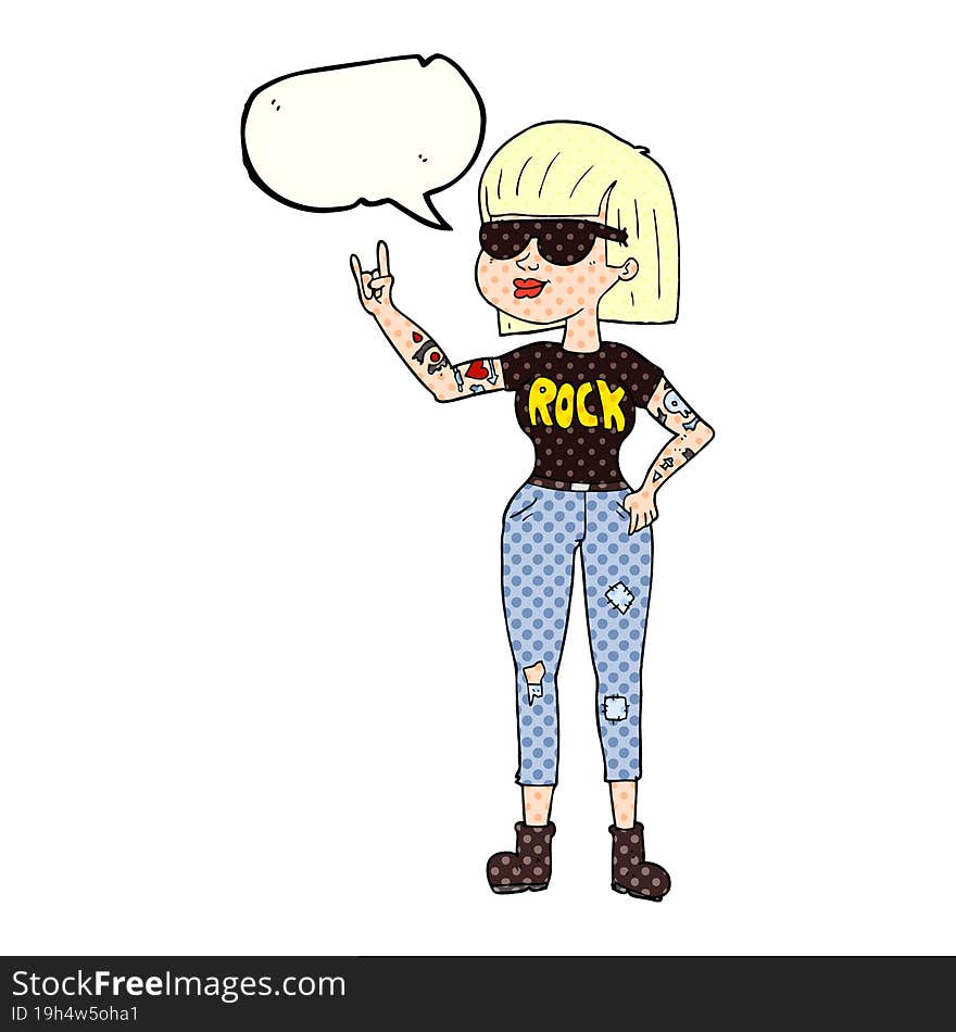 freehand drawn comic book speech bubble cartoon rock woman