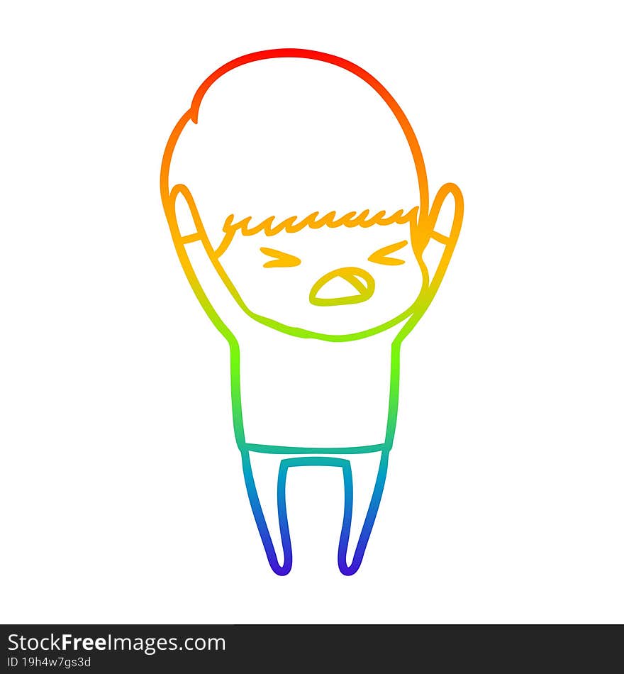 rainbow gradient line drawing cartoon stressed man