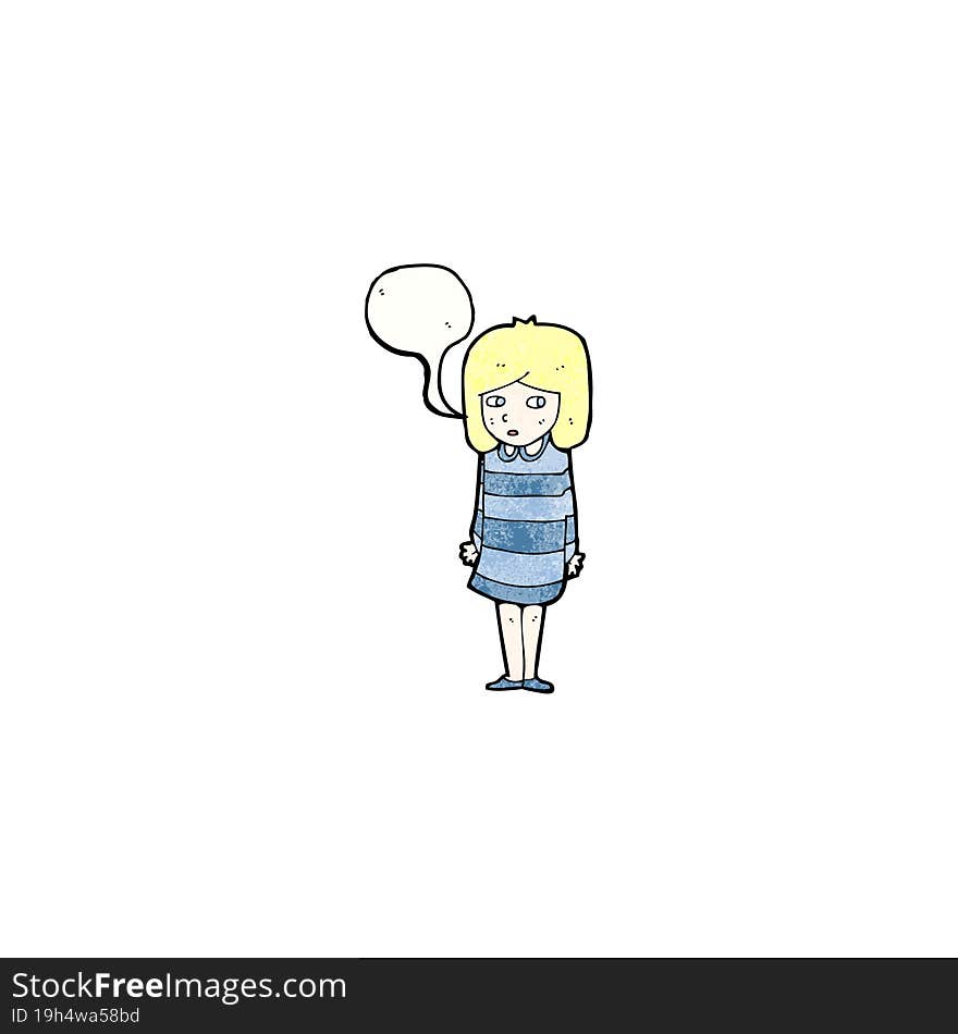 Cartoon Worried Girl With Speech Bubble