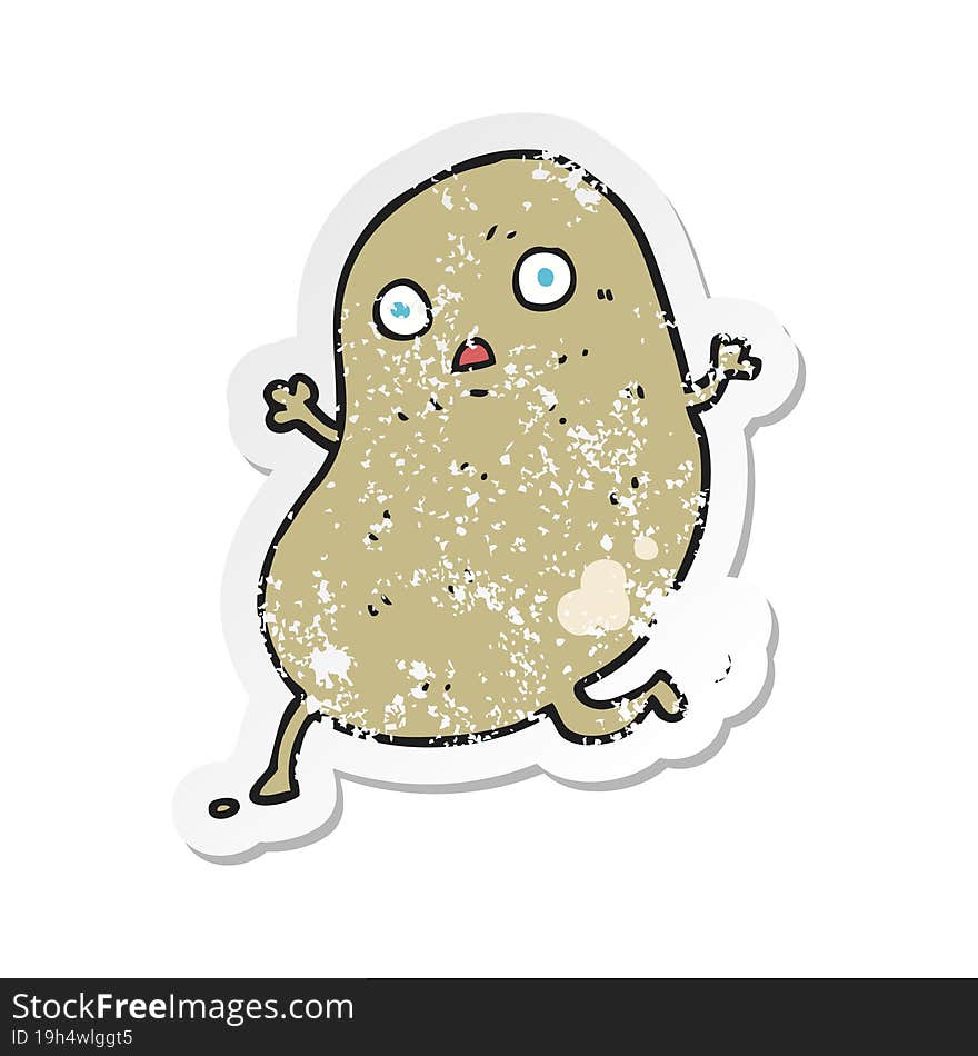 retro distressed sticker of a cartoon potato running