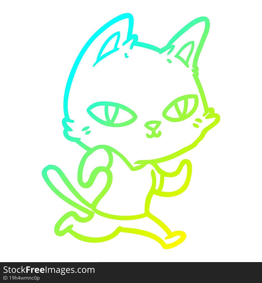 cold gradient line drawing cartoon cat running