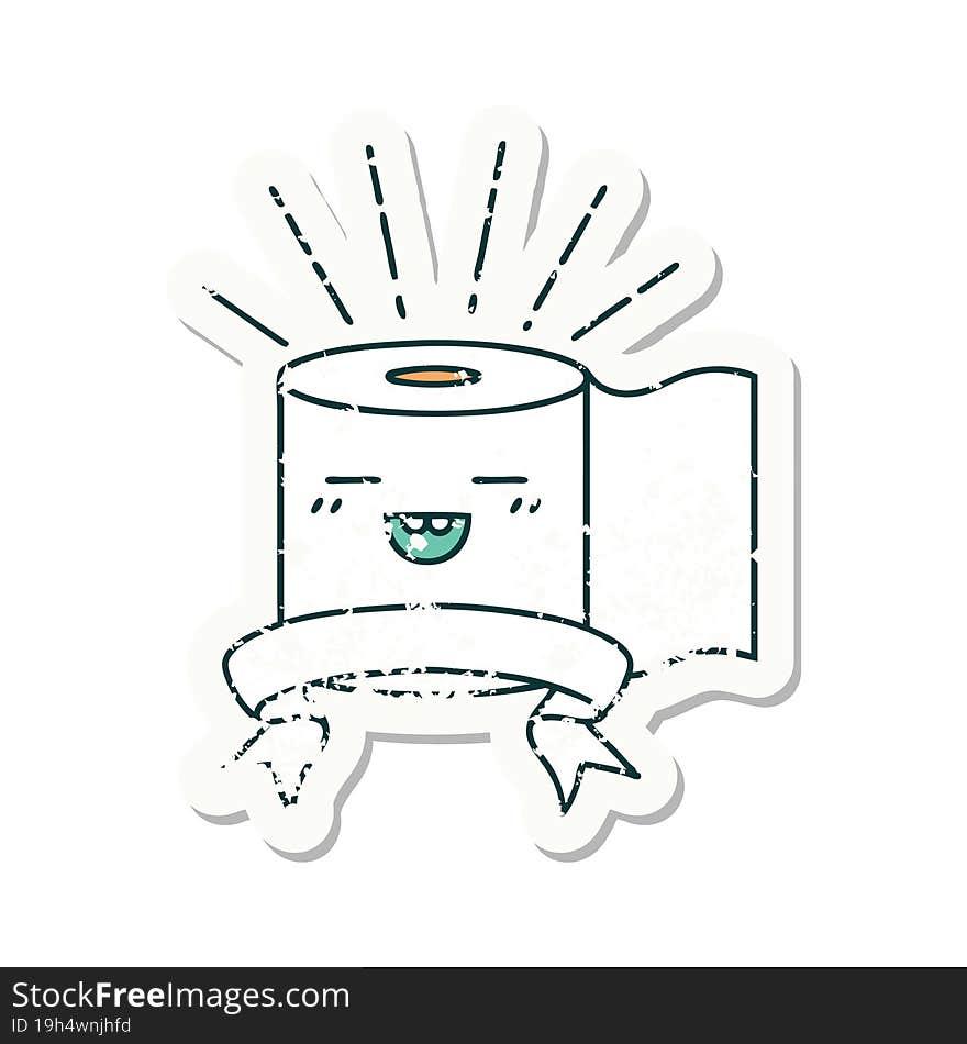 grunge sticker of tattoo style toilet paper character