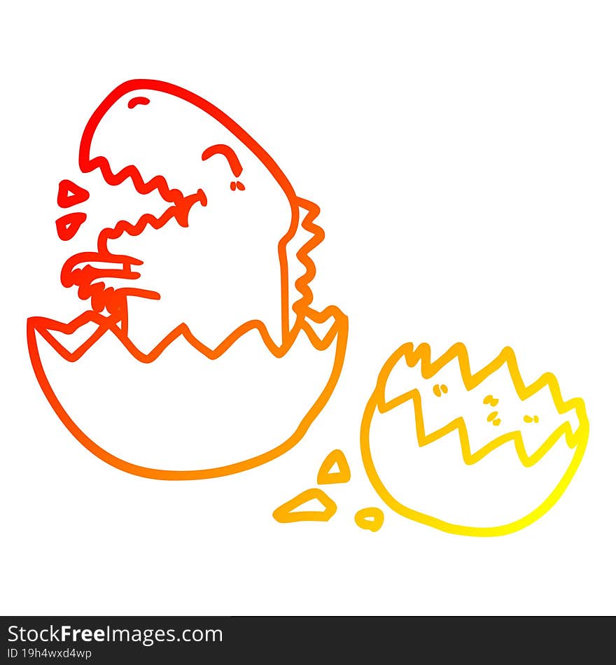 Warm Gradient Line Drawing Dinosaur Hatching From Egg