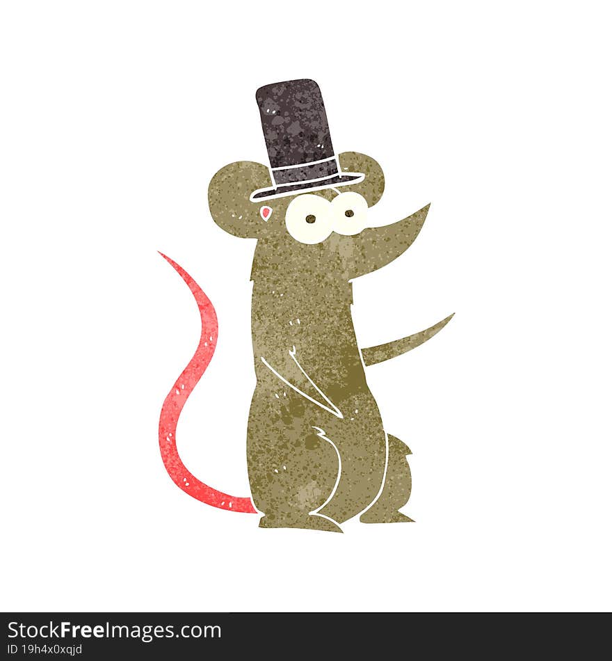 freehand retro cartoon mouse wearing top hat