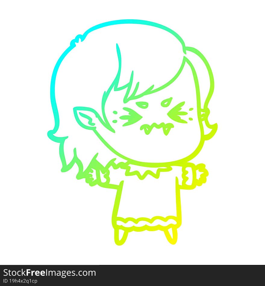 Cold Gradient Line Drawing Annoyed Cartoon Vampire Girl