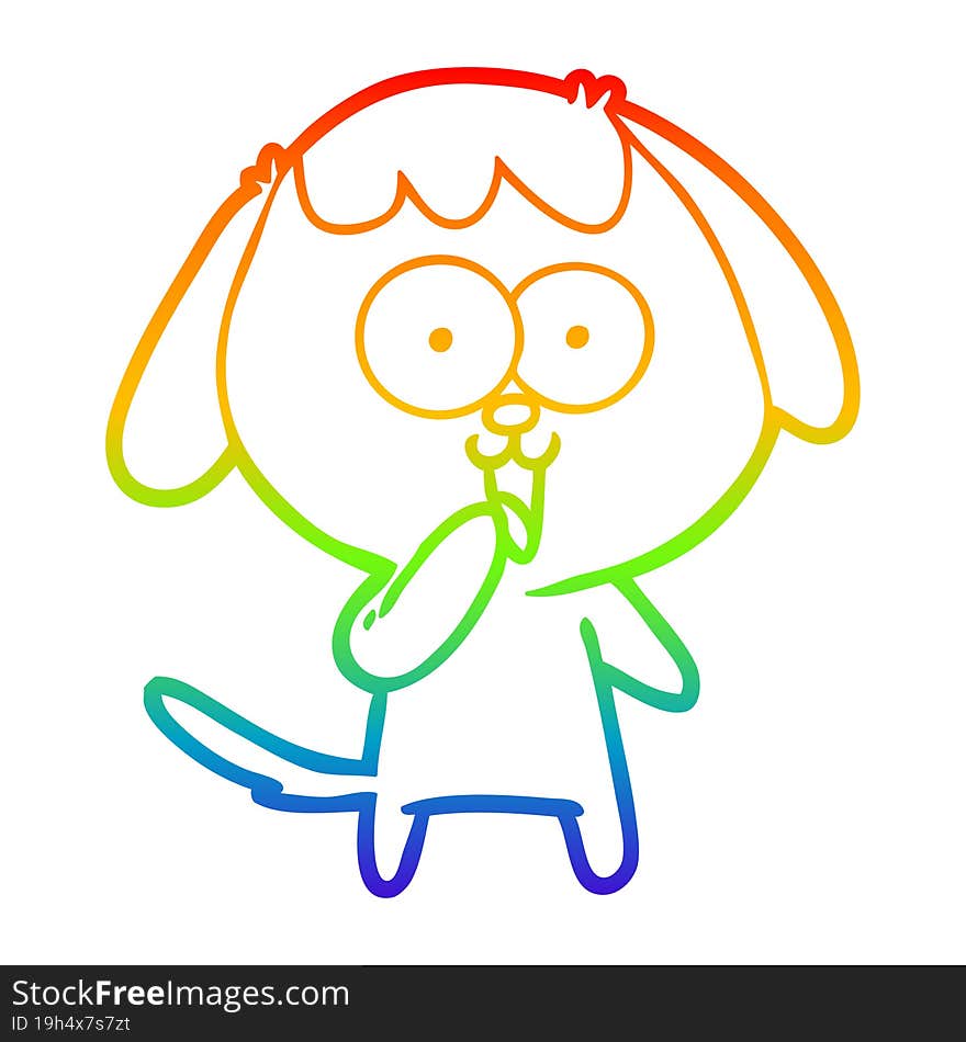 rainbow gradient line drawing of a cute cartoon dog