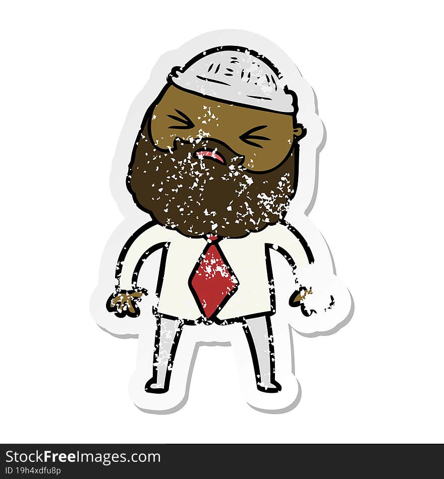 distressed sticker of a cartoon man with beard