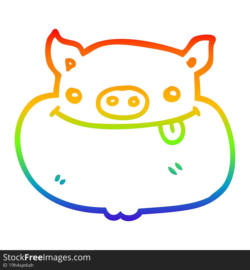 rainbow gradient line drawing of a cartoon happy pig face