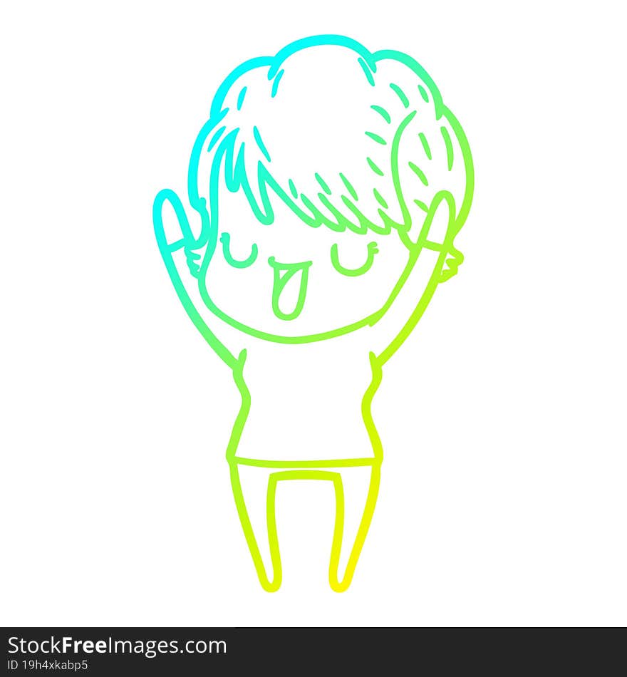 cold gradient line drawing of a cartoon woman talking