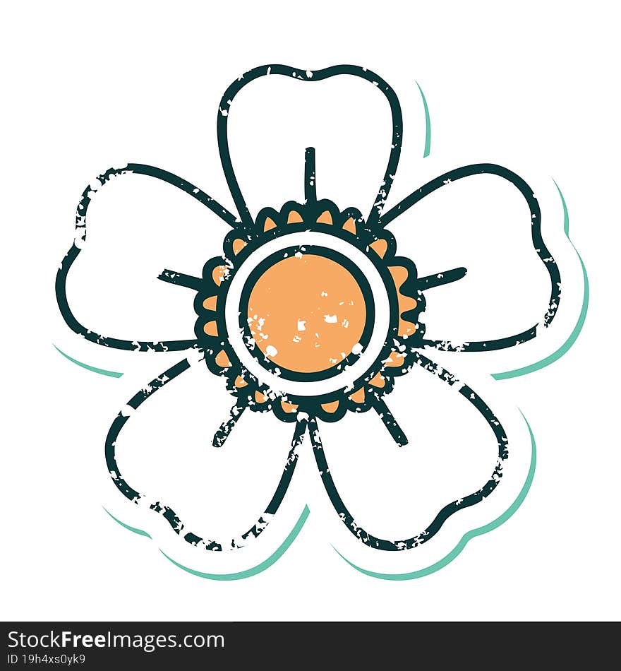 iconic distressed sticker tattoo style image of a flower. iconic distressed sticker tattoo style image of a flower