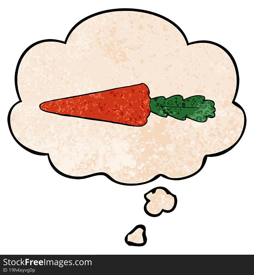 cartoon carrot with thought bubble in grunge texture style. cartoon carrot with thought bubble in grunge texture style