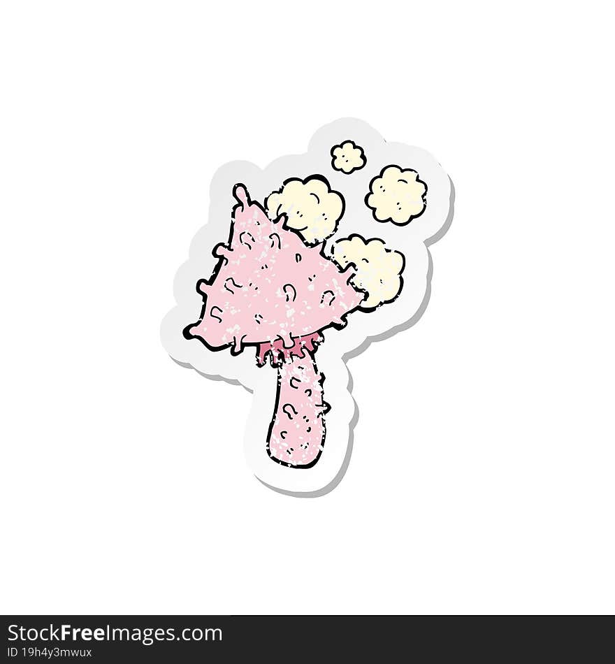 Retro Distressed Sticker Of A Cartoon Weird Mushroom