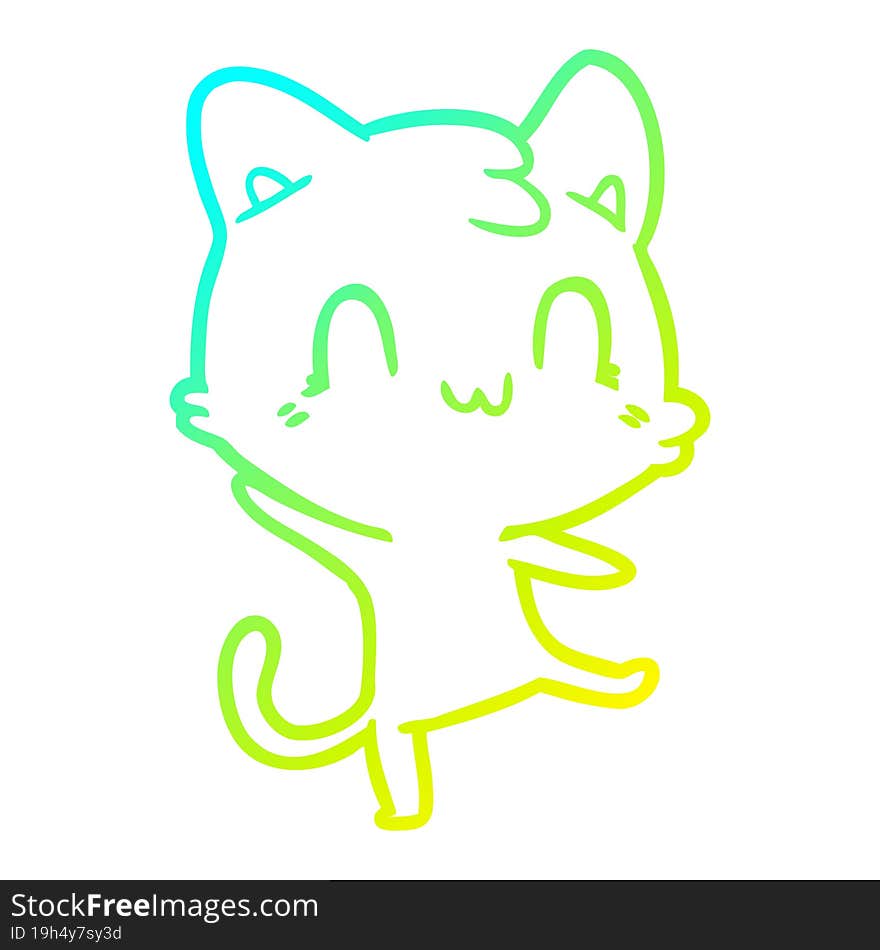 cold gradient line drawing of a cartoon happy cat