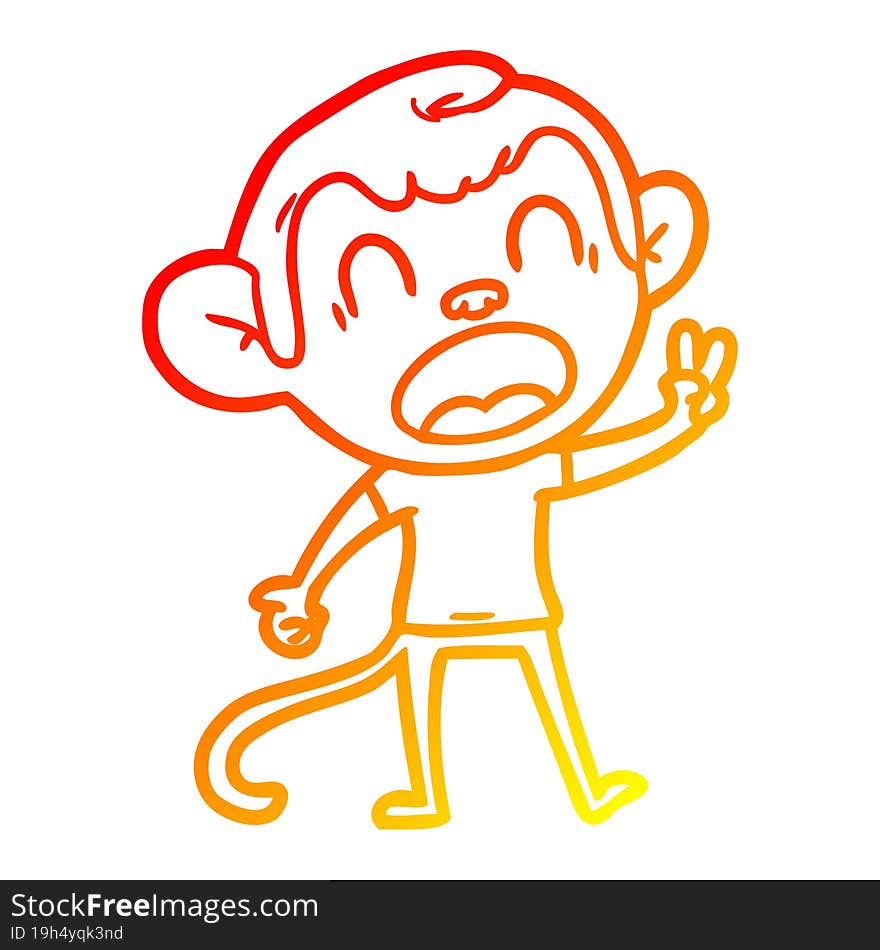 Warm Gradient Line Drawing Shouting Cartoon Monkey