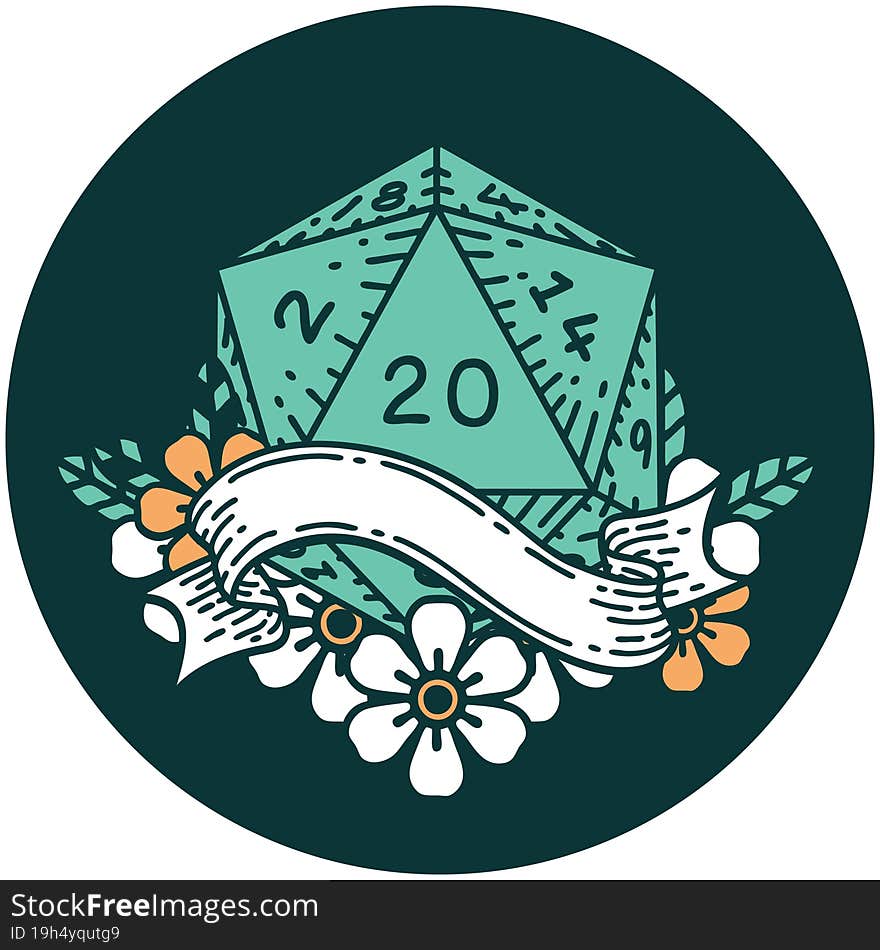 Natural Twenty D20 Dice Roll Icon