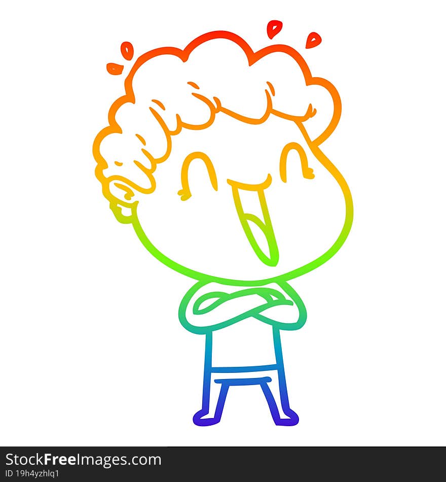 rainbow gradient line drawing of a cartoon happy man laughing