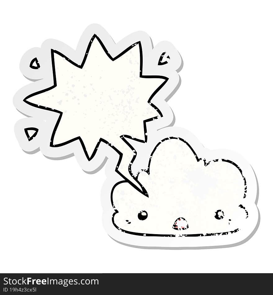 cute cartoon cloud and speech bubble distressed sticker