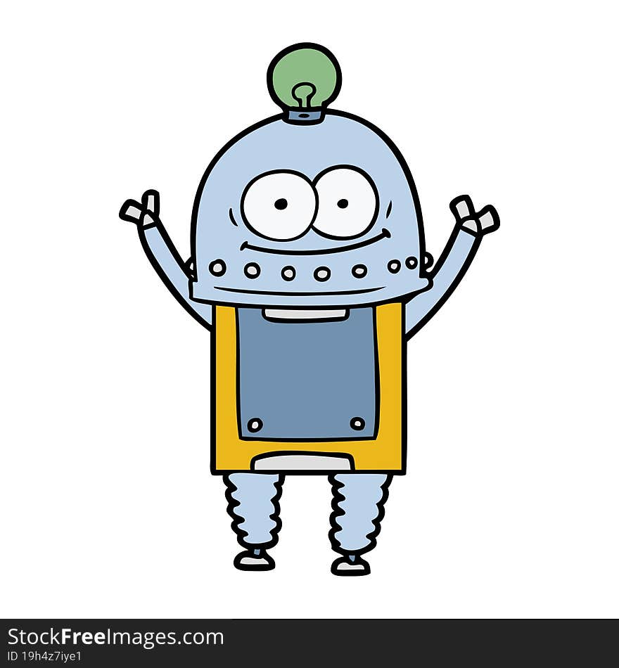 happy carton robot with light bulb. happy carton robot with light bulb