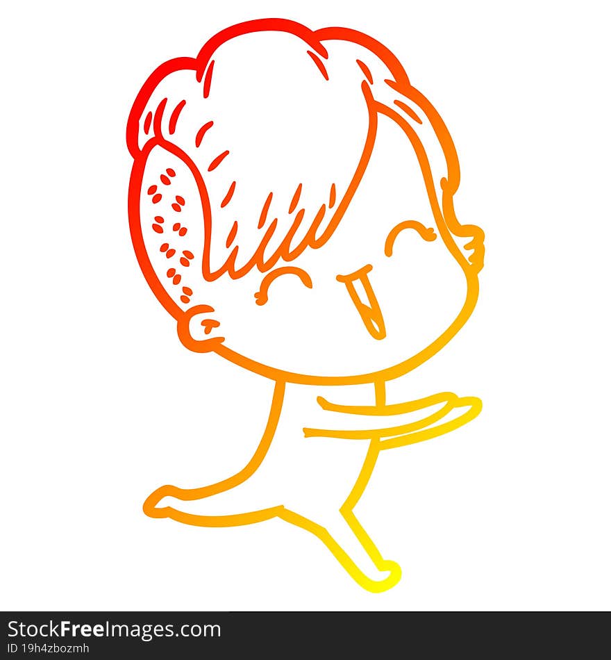 warm gradient line drawing cartoon happy hipster girl