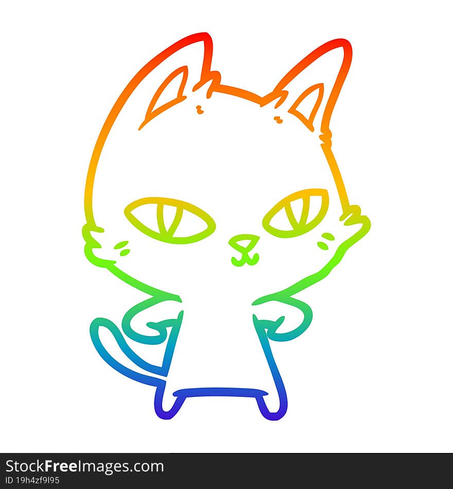 rainbow gradient line drawing cartoon cat staring