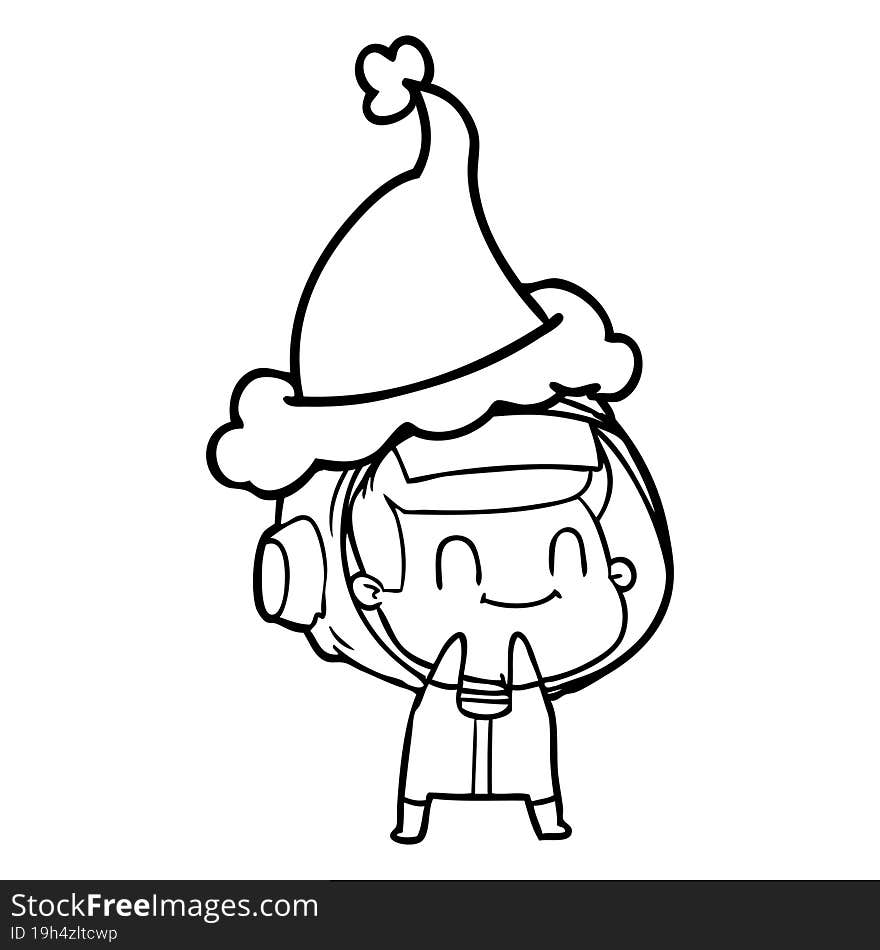 Happy Line Drawing Of A Astronaut Wearing Santa Hat