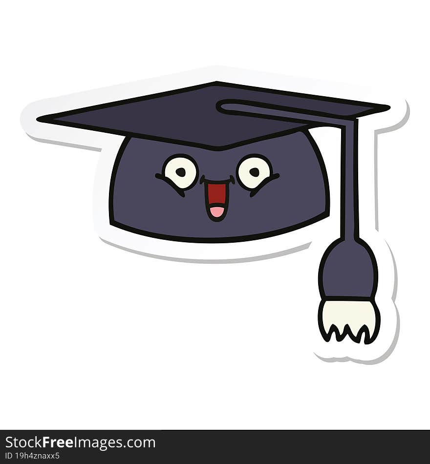 sticker of a cute cartoon graduation hat