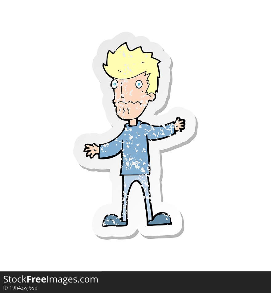 Retro Distressed Sticker Of A Cartoon Nervous Man