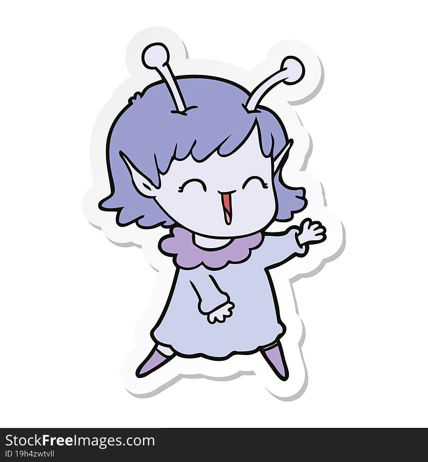 sticker of a cartoon alien girl laughing