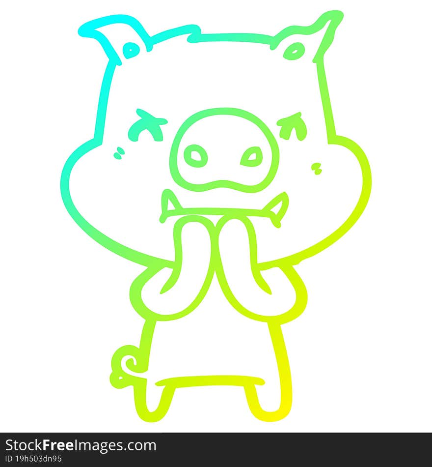 cold gradient line drawing of a angry cartoon pig