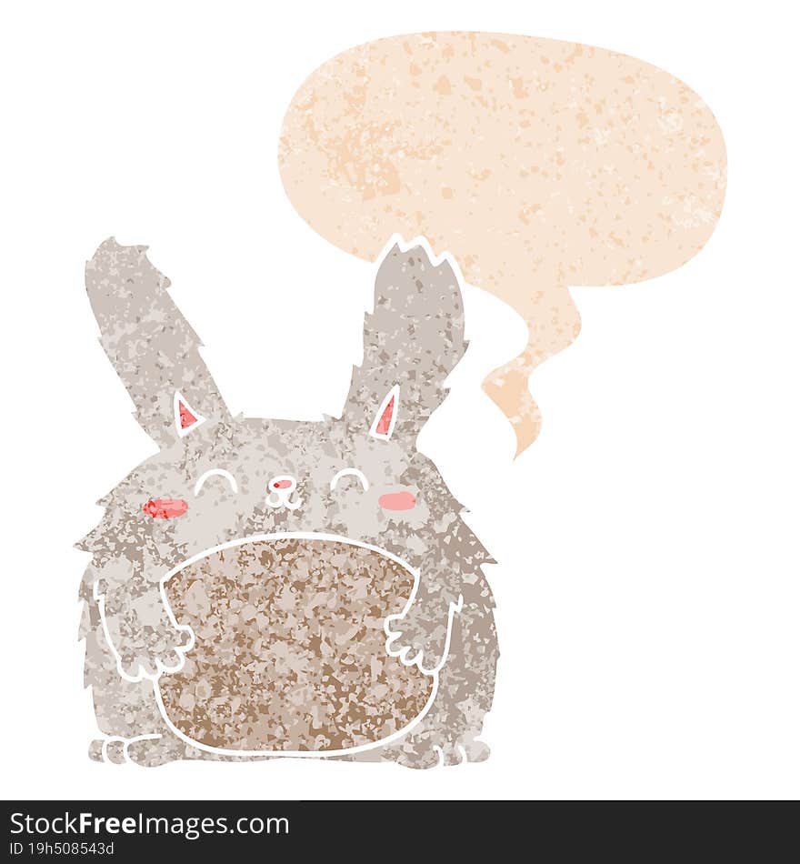 cartoon furry rabbit with speech bubble in grunge distressed retro textured style. cartoon furry rabbit with speech bubble in grunge distressed retro textured style