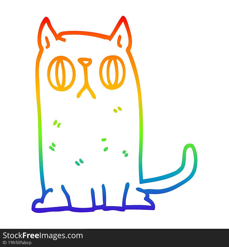 Rainbow Gradient Line Drawing Cartoon Funny Cat