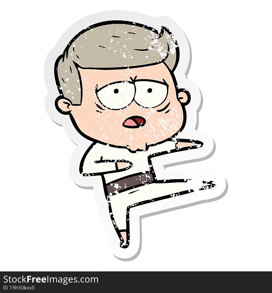 distressed sticker of a cartoon tired man