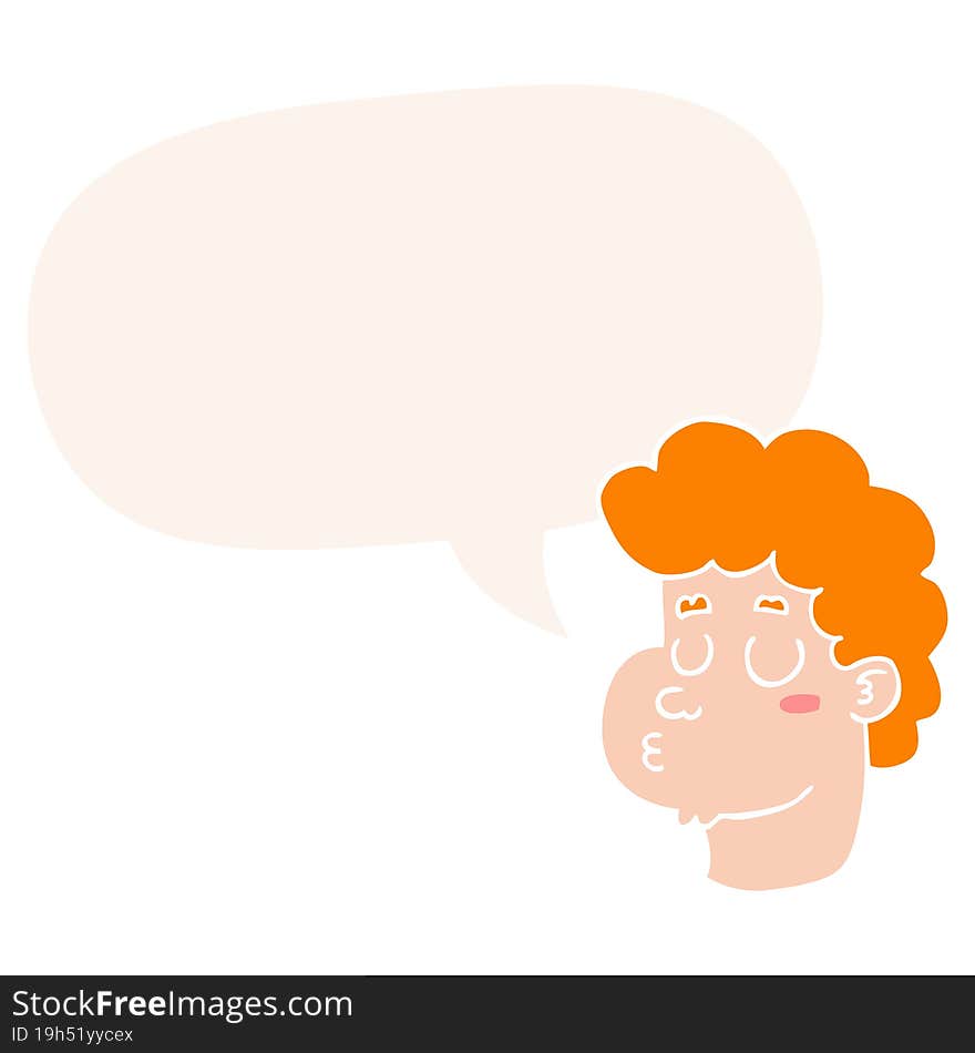 cartoon male face with speech bubble in retro style