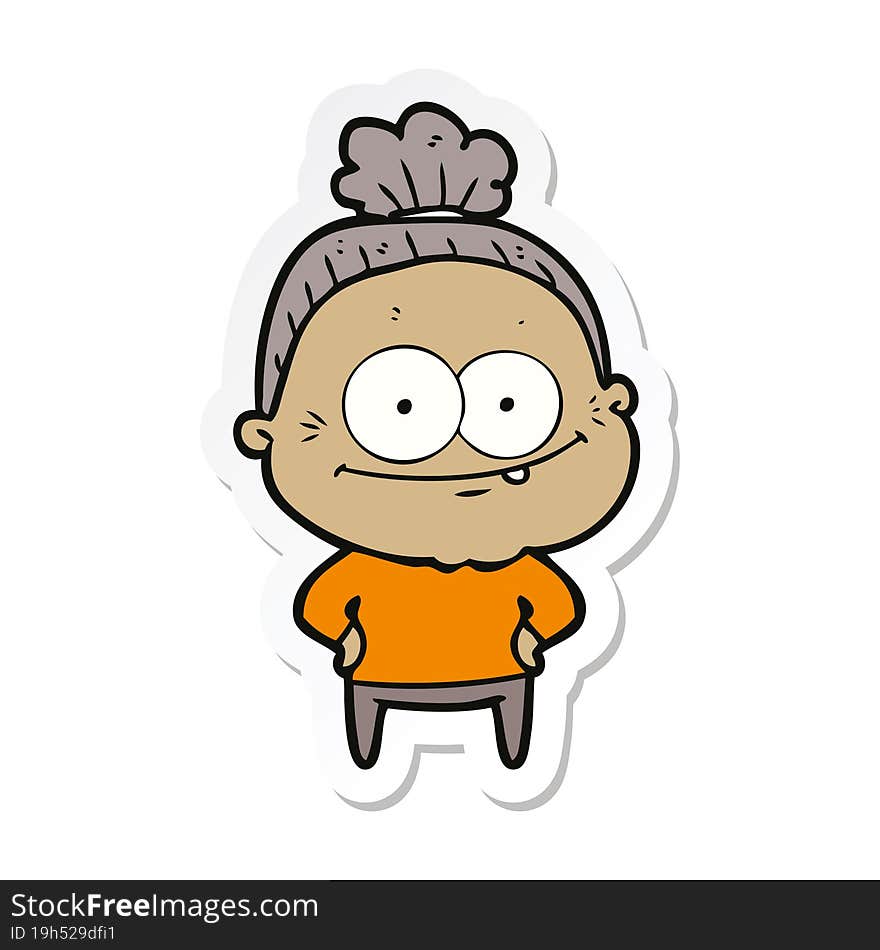 sticker of a cartoon happy old woman