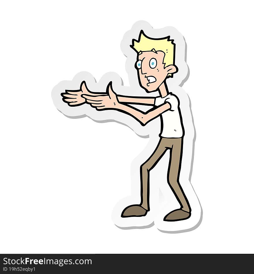 sticker of a cartoon man desperately explaining