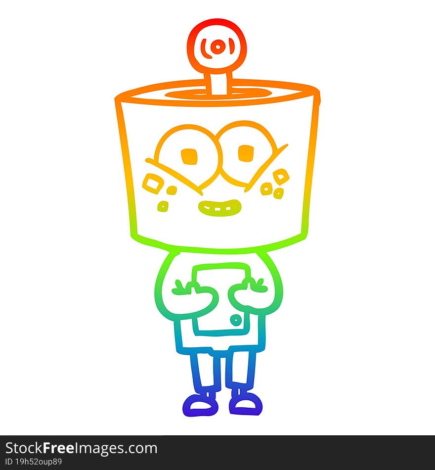 Rainbow Gradient Line Drawing Happy Cartoon Robot