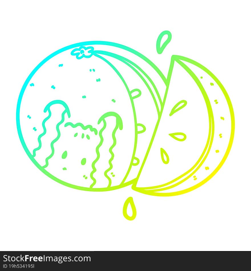 cold gradient line drawing of a cartoon orange