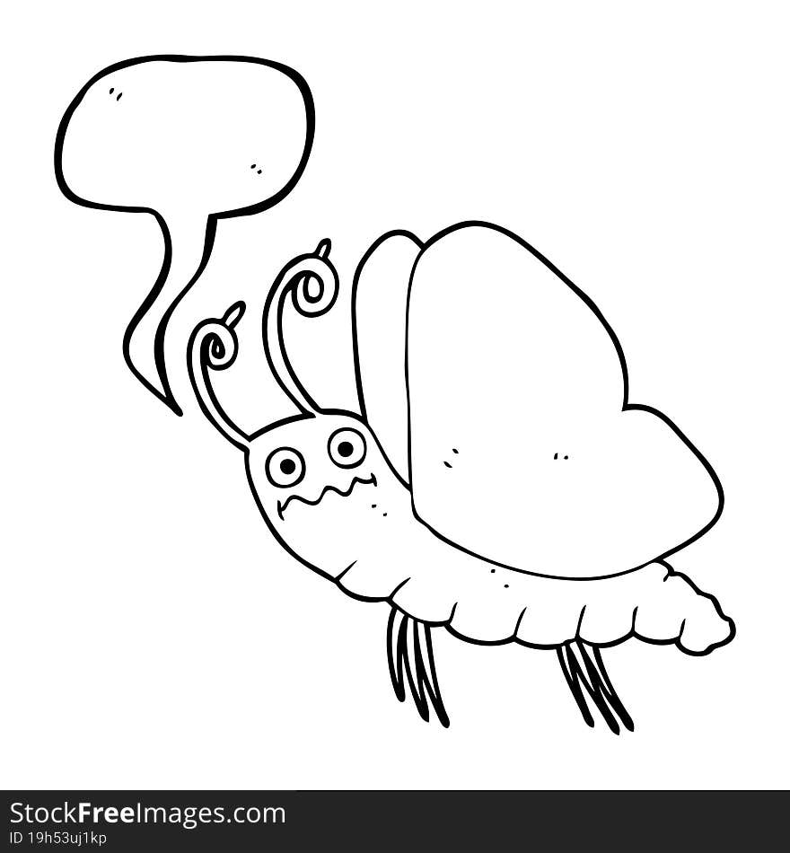 freehand drawn speech bubble cartoon funny butterfly