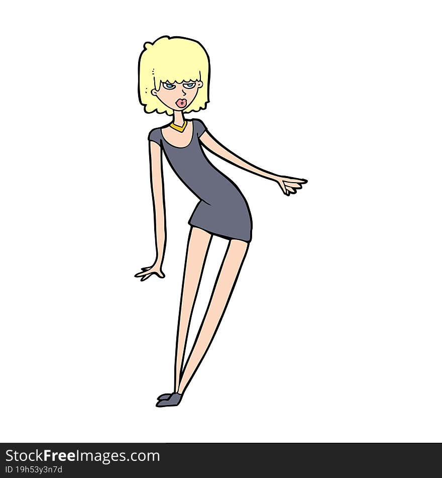 cartoon woman in dress leaning