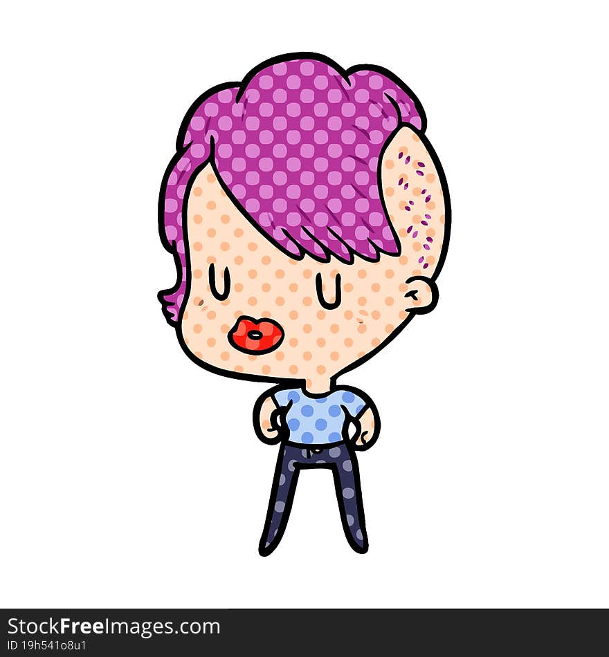 cartoon girl with punk hipster haircut. cartoon girl with punk hipster haircut